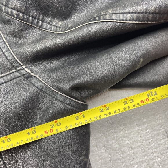 VTG B-STAR Faux Leather Moto jacket Distressed Punk Military Quilted Hood Sz S** - Picture 7 of 14